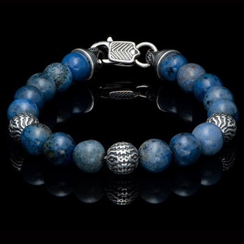 William Henry SEASIDE DUMORTIERITE Bead Bracelet for Men with Sterling Silver