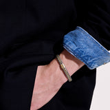 Model Wearing John Hardy Mens Icon Bracelet Woven 18k Gold and Silver Thick Width