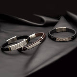 VELVET HAMMER Mens Bracelet in Black Leather and Stainless Steel - Hammered Collection