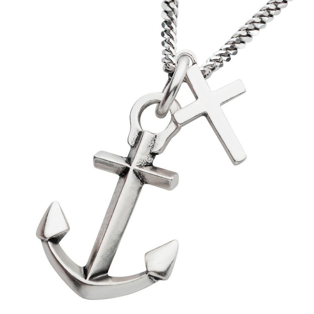 ANCHOR and CROSS Sterling Silver Dual Pendants Men's Necklace