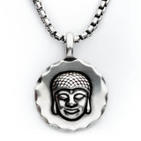 BUDDHA MEDALLION Pendant Necklace for Men in Stainless Steel - Front View
