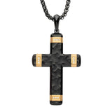 ORNAMENTAL CROSS GOLD Steel Black Metal Cross Necklace for Men with Diamonds - Front View