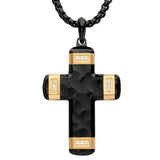 ORNATE CROSS GOLD Steel Black Metal Cross Necklace for Men with Diamonds - Front View