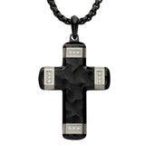 ORNATE CROSS BLACK Steel Cross Necklace for Men with Diamonds - Front View