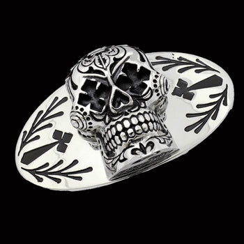 DAY OF THE DEAD BUCKLE King Baby Mens Silver Skull Belt Buckle