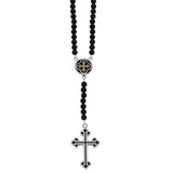 TRADITIONAL CROSS ROSARY Silver and Black Onyx Bead Necklace for Men by King Baby - Full View