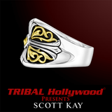 SPARTA CROSS RING Silver Scott Kay Mens Ring with 18k Gold Center