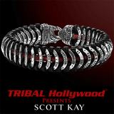 UNKAGED LINK Red and Black Leather Silver Mens Scott Kay Bracelet