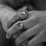 Model Wearing Petrichor HOWLING WOLF Mens Signet Ring with Celtic Knots by Keith Jack - Close-up