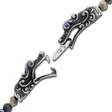 John Hardy Mens Legends Naga Dragon Silver and Blue Beaded Bracelet - Clasp Close-up