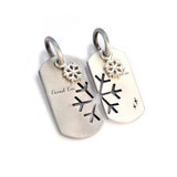 ETERNAL LOVE Pair of Matching Dog Tag Pendants w Snowflakes by Bico - Silver Snowflake