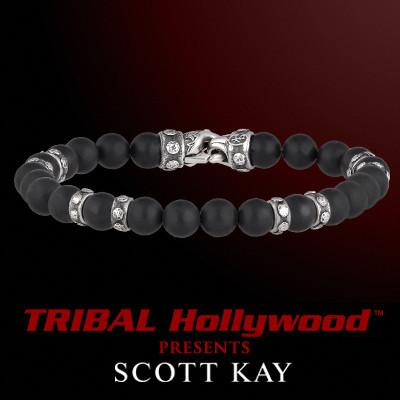 RIVETED STERLING SILVER and Black Onyx Mens Bead Bracelet by Scott Kay