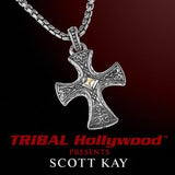 UnKaged MEDIEVAL CROSS Gold Center Scott Kay Mens Sterling Silver Pendant Necklace