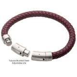 MERLOT Burgundy Red Braided Leather Bracelet for Men - Clasp View