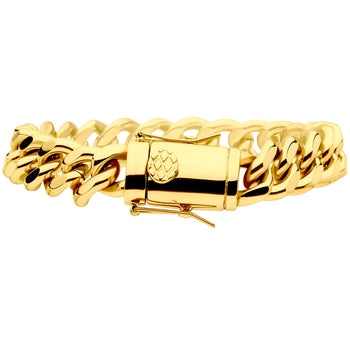 GOLD COASTLINE 12mm Miami Cuban Link Mens Bracelet in Gold Steel