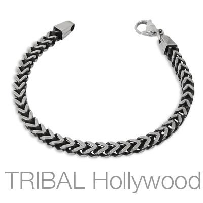 Mens Steel Bracelet MAVERICK BRACELET Thick Width Square Franco Link | Tribal Hollywood