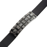 BASKETWEAVE Black Leather and Steel Mens Bracelet