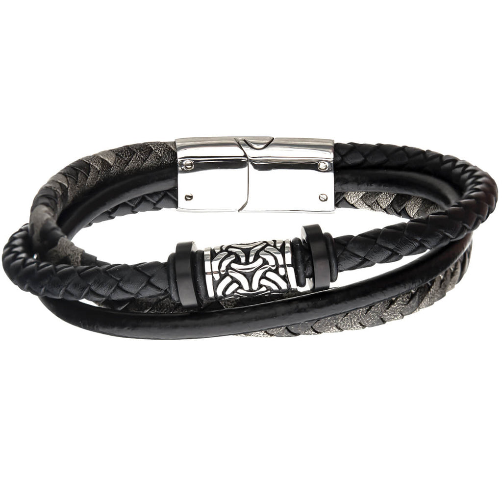 Multi-Strand Black Leather Bracelet