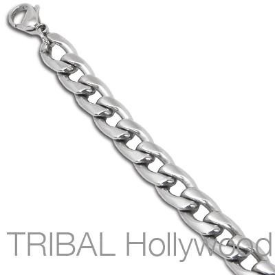 BABYLON Stainless Steel Medium Width Flat Curbed Link Chain