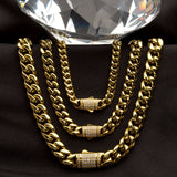 GOLD DIAMONDBACK 10mm Miami Cuban Link Mens Chain in Gold Steel - Available Widths