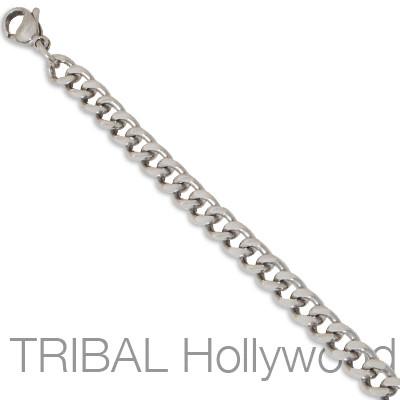 VILLA Medium Width Stainless Steel Flat Link Mens Curb Chain Necklace