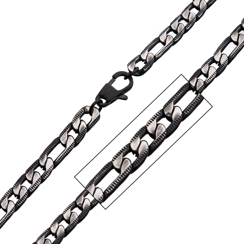 BLACK EON CHAIN Black Steel Flat Figaro Link Mens Chain