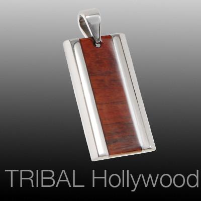 Debonair Titanium and Rosewood Modern Mens Necklace Pendant