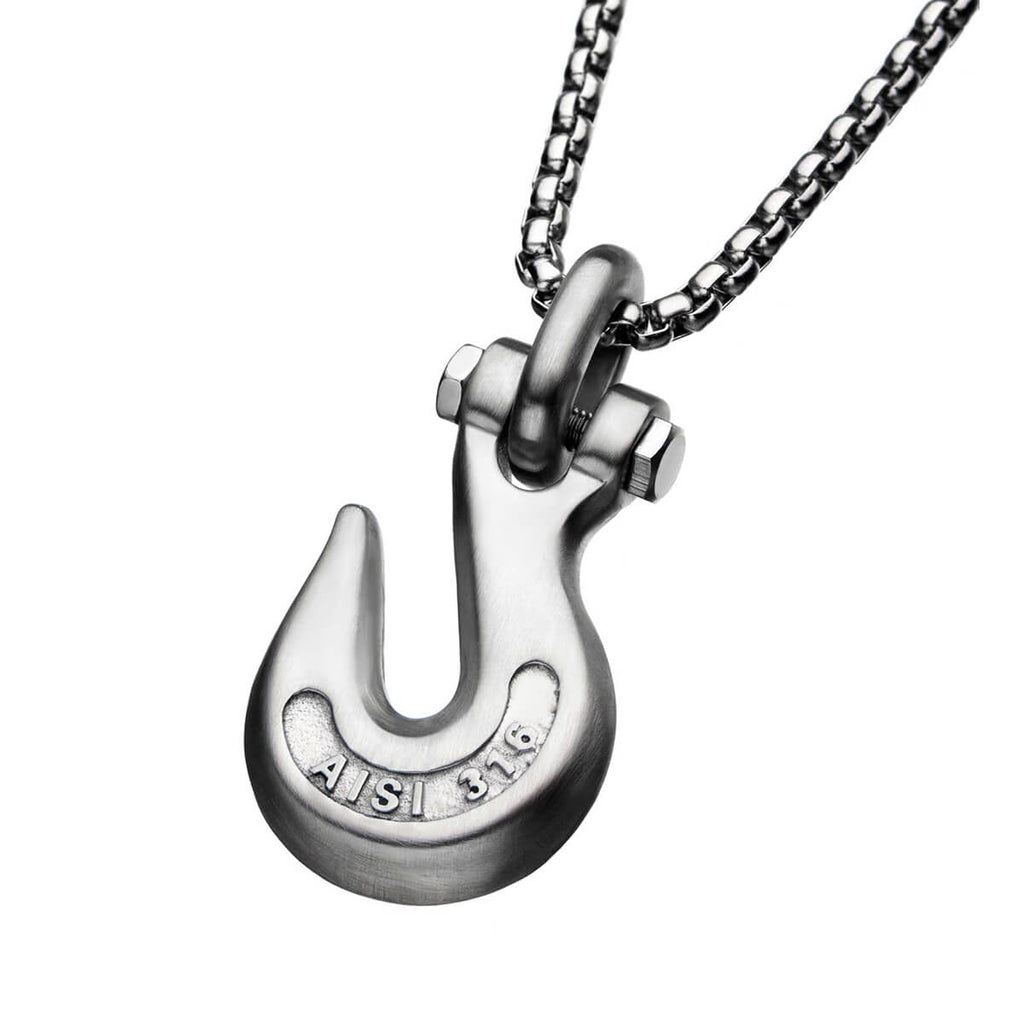CLEVIS Grab Hook Anchor Pendant Necklace for Men in Stainless Steel