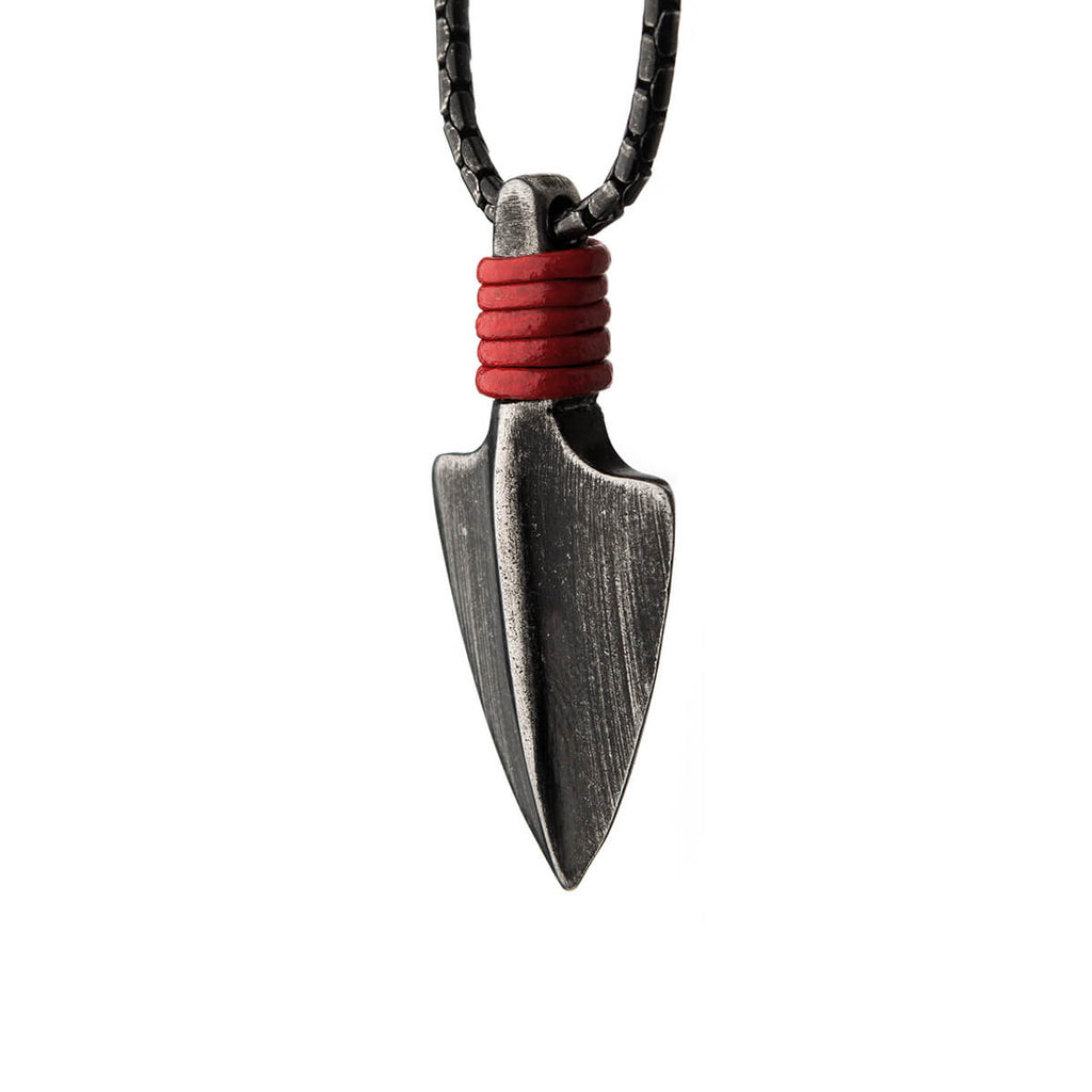 REMNANT Arrowhead Pendant Necklace in Hammered Antique Gunmetal Steel