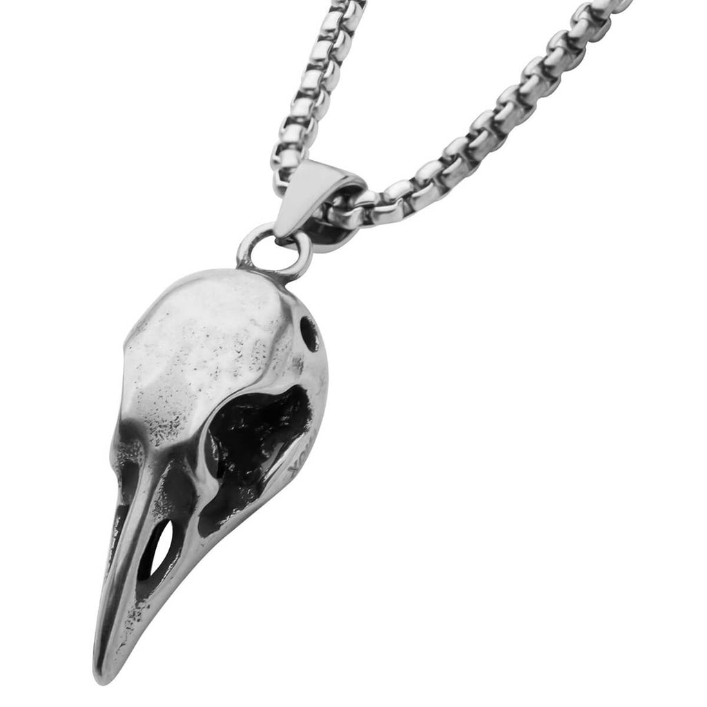 CORVUS Crow Skull Pendant Men's Chain Necklace in Stainless Steel