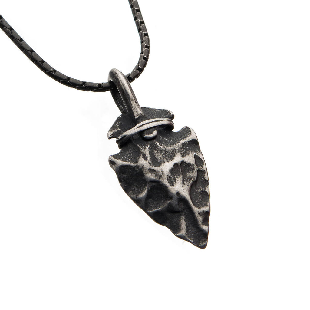 REMNANT Arrowhead Pendant Necklace in Hammered Antique Gunmetal Steel