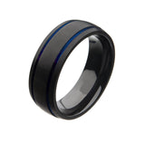 DAPPER Black Zirconium Band Ring for Men with Blue Stripes