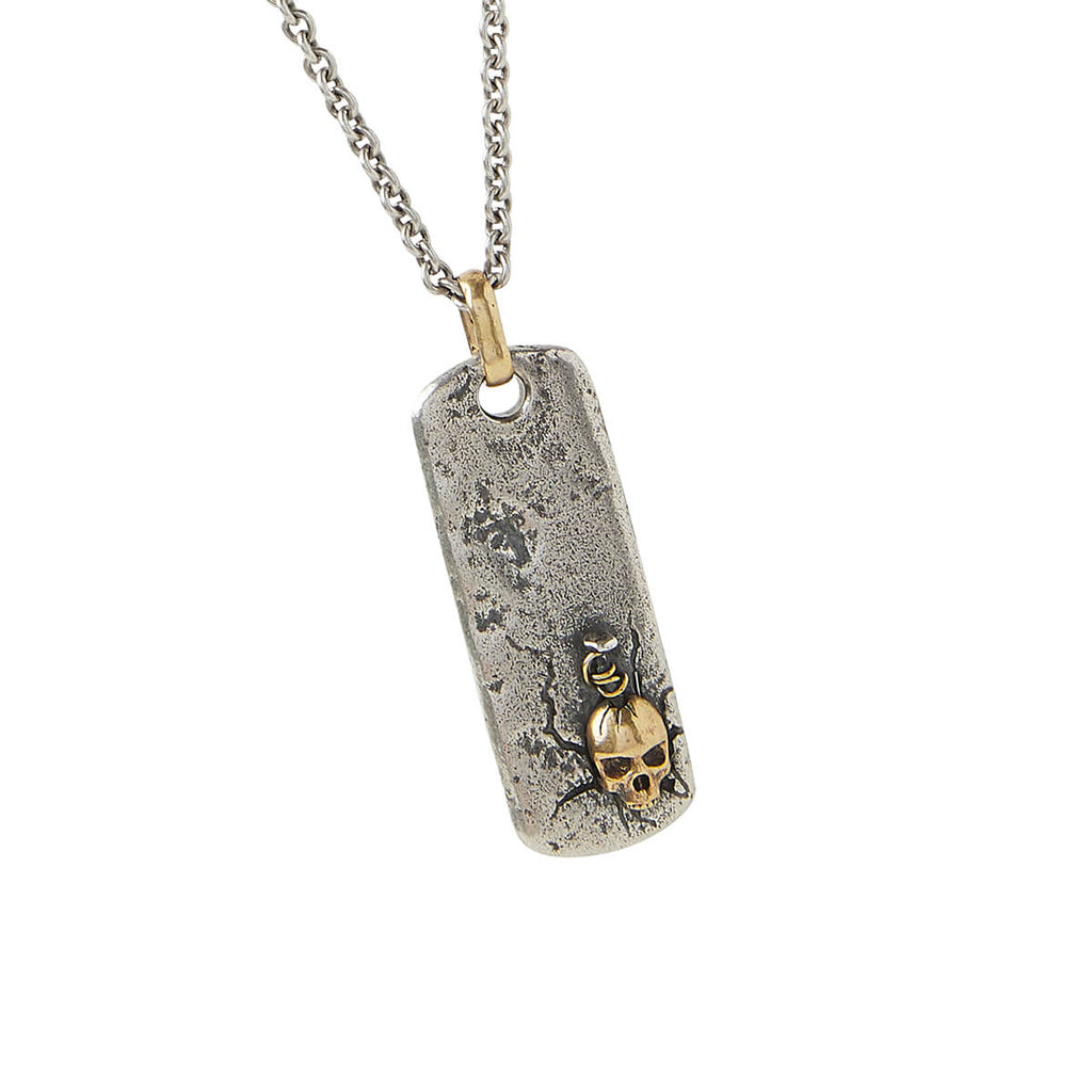 John Varvatos SPIKED SKULL DOG TAG Mens Chain in Silver and Brass
