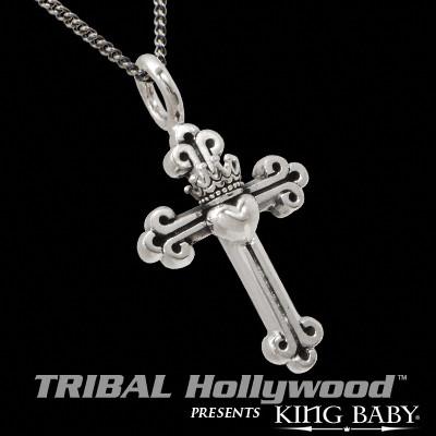 CROWN & HEART CROSS Men's Sterling Silver Necklace by King Baby