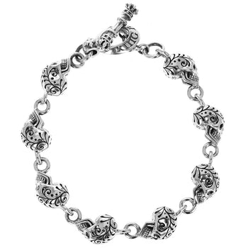 King Baby Classic DAY OF THE DEAD SKULL Sterling Silver Link Mens Bracelet