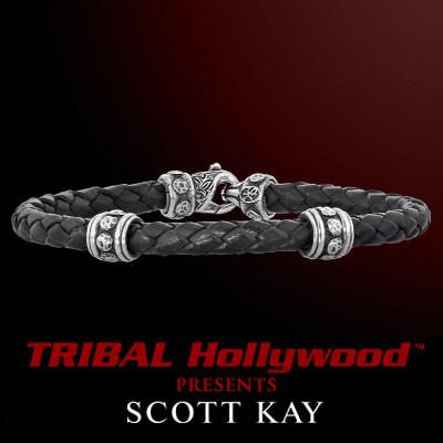 Scott Kay BOLTED RIVET RINGS Sterling Silver Mens Leather Bracelet