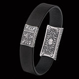 William Henry VENICE Black Leather and Silver ID Tag Bracelet for Men