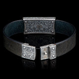 William Henry VENICE Black Leather and Silver ID Tag Bracelet for Men