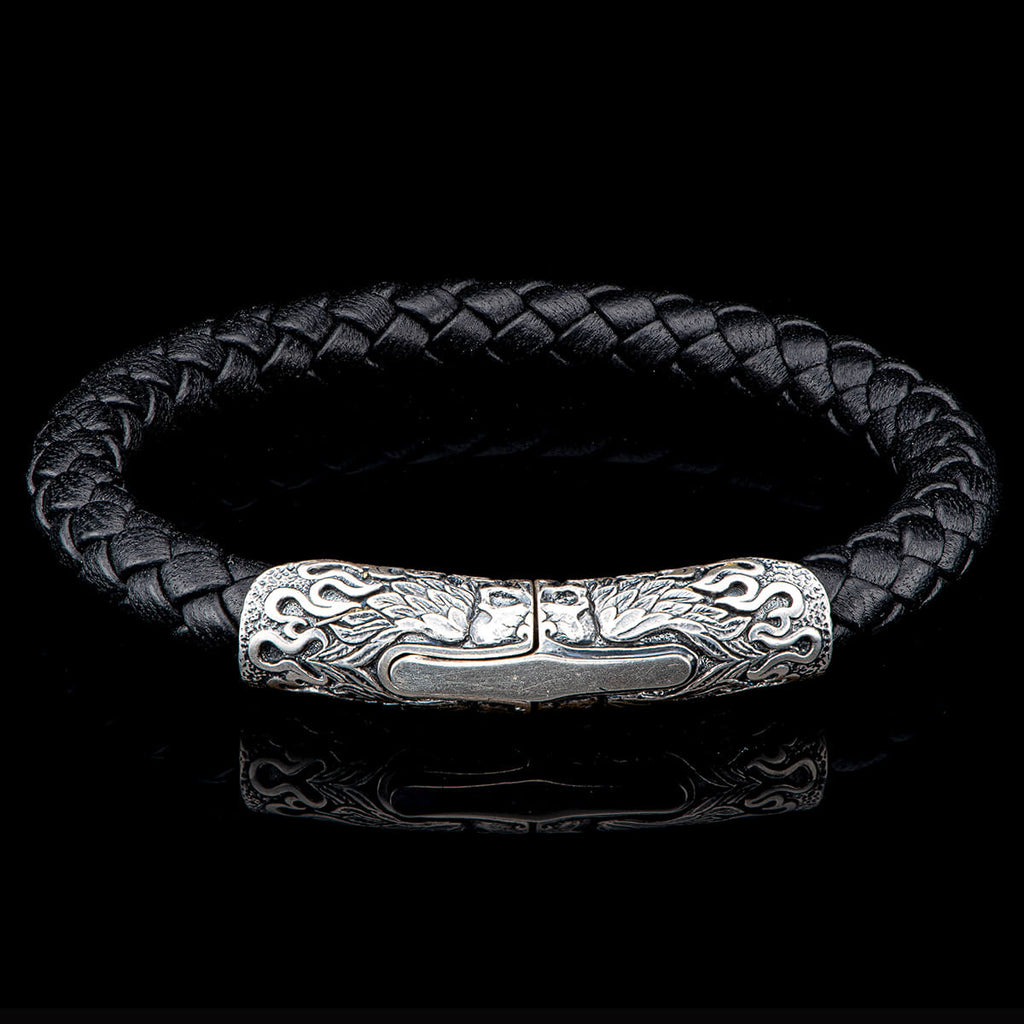 William Henry RAMBLE ON SILVER Mens Leather Bracelet with Wing Skull