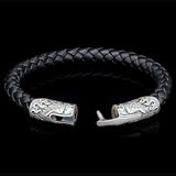 William Henry RAMBLE ON SILVER Mens Braided Leather Bracelet with Wing Skull Design