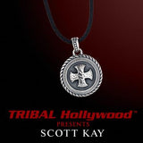 HAMMERED CROSS MEDALLION Sterling Silver Pendant with Black Leather Cord Necklace by Scott Kay