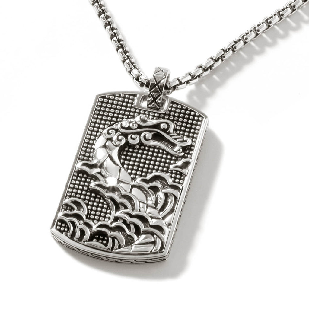 John Hardy Legends Naga Dragon Dog Tag Men's Necklace Sterling Silver