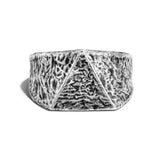 John Hardy Mens Tiga Signet Ring in Volcanic Textured Sterling Silver - Front View