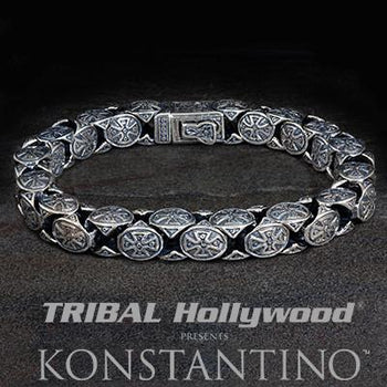 Konstantino Maltese Cross Shields Silver Mens Bracelet