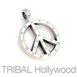 Bico Crystal Peace Sign Mens Peace Symbol Necklace Pendant Light Blue