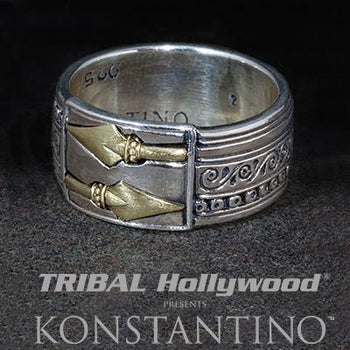 Konstantino Greek Warrior Bronze Spears Silver Mens Ring