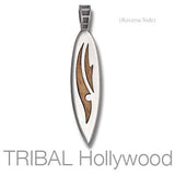 Grajagan Mens Silver Surfboard Necklace Pendant w Rosewood Front View