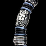 Hollis Bahringer Corium Lion Black Leather Steel Bracelet Close-up