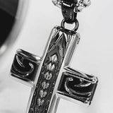 Hollis Bahringer Spade Mens Cross Necklace in Black Steel Close-up