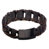 La Scala Mens Leather Bracelet with Dark Brown Leather Links 1